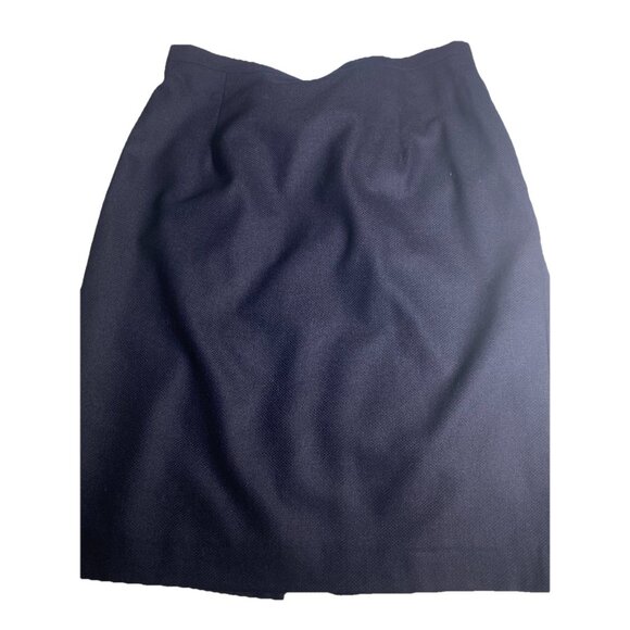 En Navy Size 38 Virgin Wool Cashmere Pencil Skirt Made In Austria Trimmed Split - Picture 14 of 14
